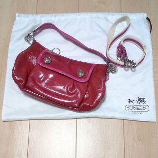 コーチ(COACH)のCOACH コーチ ピンク ナイロン 袋付き ハンドバッグ ボディバッグ 訳アリ(ショルダーバッグ)