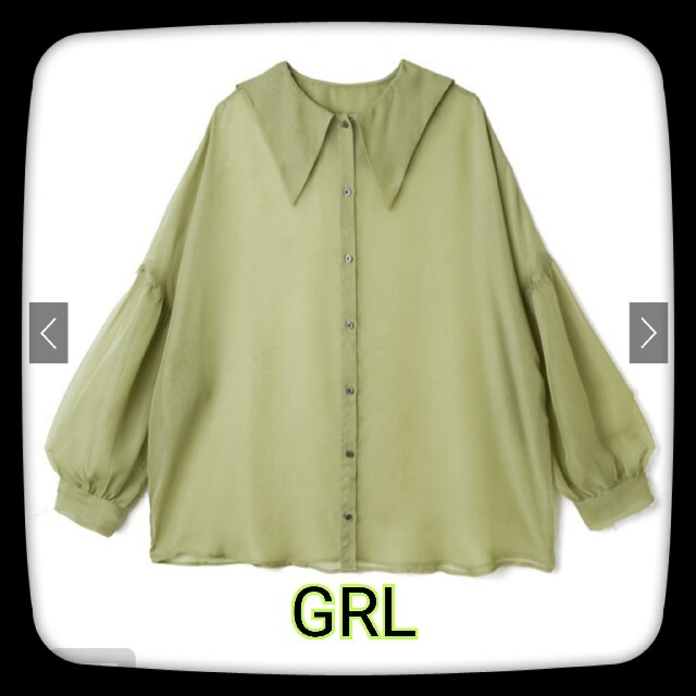 GRL(グレイル)のグレイル GRL　ビッグカラーシアーブラウス　グリーン レディースのトップス(シャツ/ブラウス(長袖/七分))の商品写真