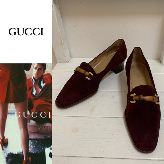 GUCCI VINTAGE ITALY製 バンブー スエードローファーパンプス お買い得
