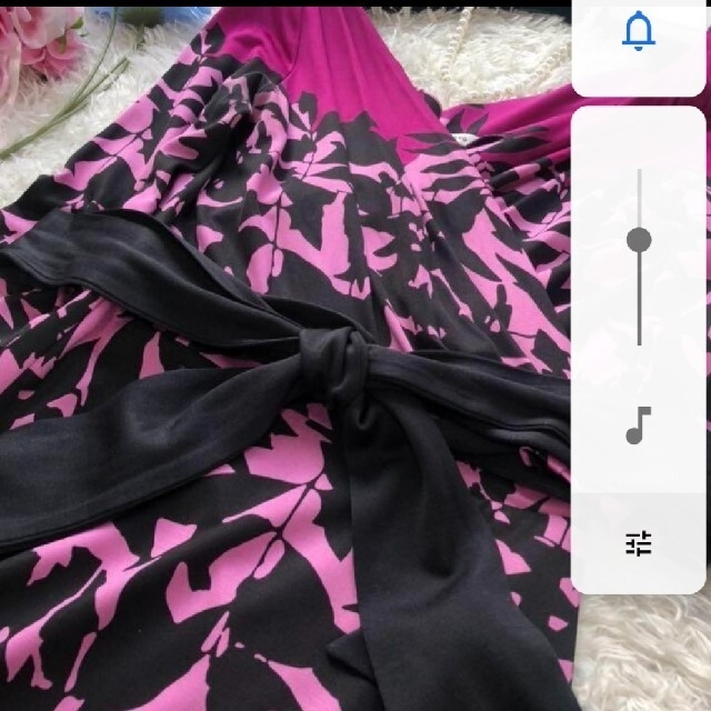 美品☆DVF シルク100% 総柄 膝丈ワンピース カシュクール ピンク 2 1