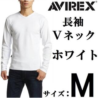 アヴィレックス(AVIREX)のAVIREX 長袖VネックTシャツ M ホワイト / アビレックス 白 新品(Tシャツ/カットソー(七分/長袖))