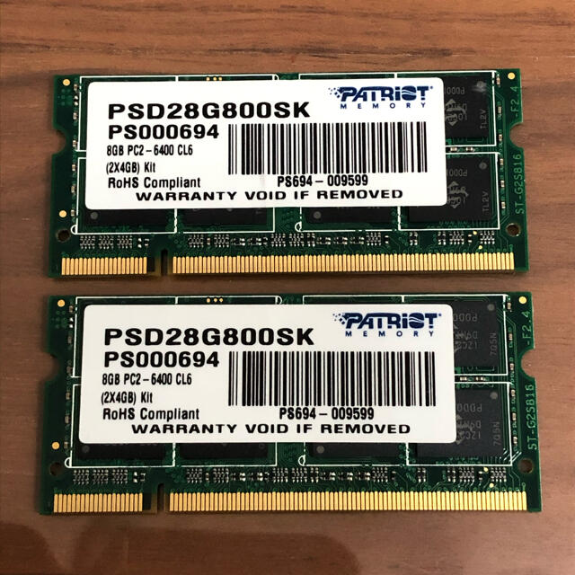 PATRIOT PC2-6400 （DDR2-800）8GB（4GBx2個）