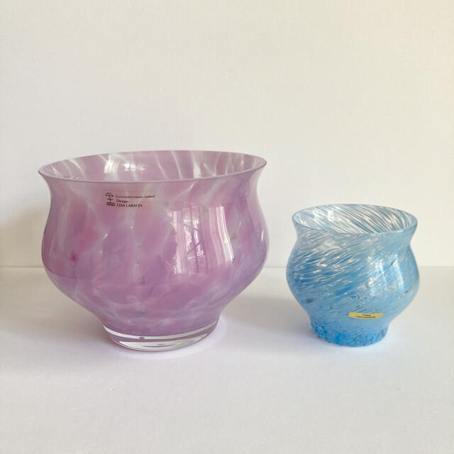 希少】リサラーソン 花瓶 キャンドルホルダー 2個 青 ピンク ビンテージ-