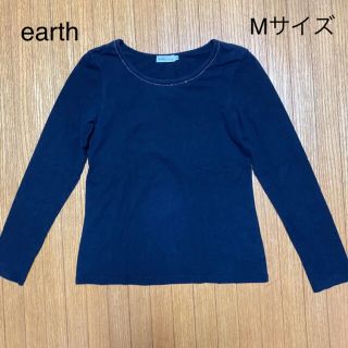 アースミュージックアンドエコロジー(earth music & ecology)のearth 長袖カットソー　M  黒(カットソー(長袖/七分))