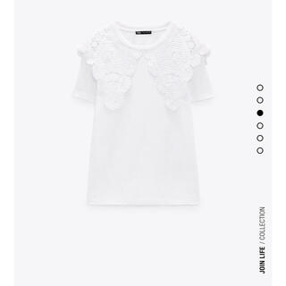 ザラ(ZARA)の【美品】ZARA 付け襟　Tシャツ　ホワイト　S(Tシャツ(半袖/袖なし))