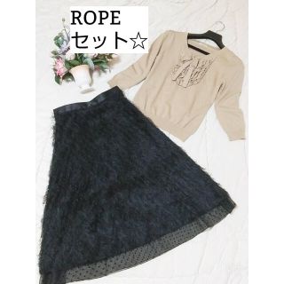 ロペ(ROPE’)のROPE ロペ ニット スカート ２点セット Mサイズ(ひざ丈ワンピース)