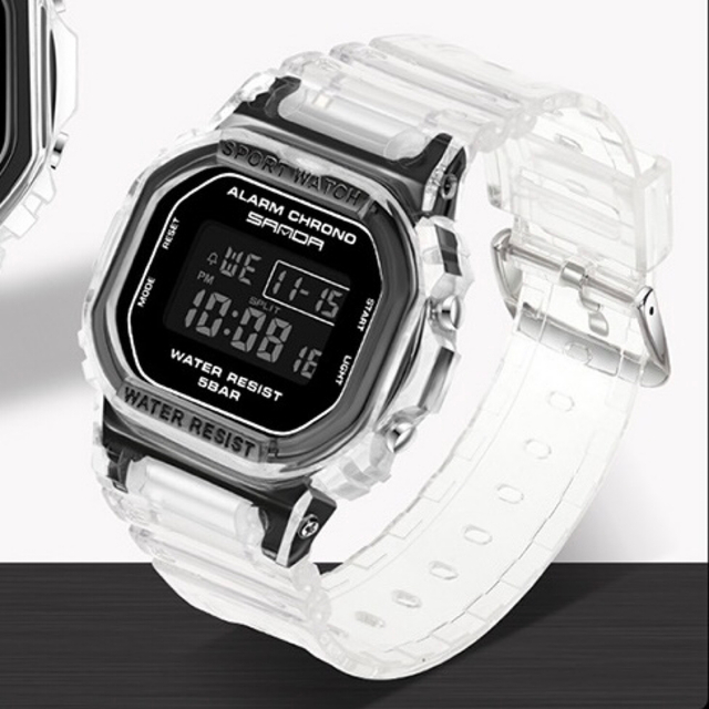 デジタル腕時計 スケルトン 透明 クリアホワイト 白スケルトン 透明ウォッチ
