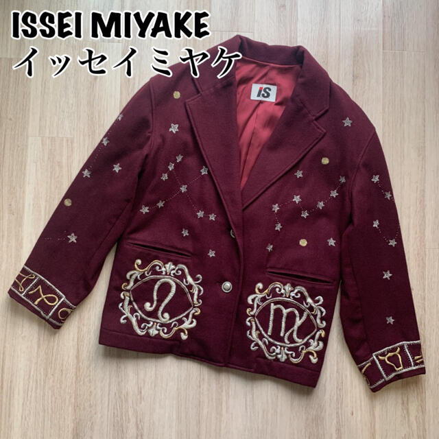 ジャケット/アウター【イッセイミヤケ】ISSEI MIYAKE ウールジャケット 総柄 刺繍 えんじ