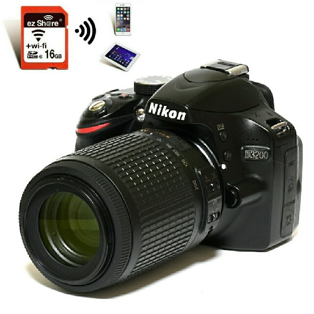 カメラ【Nikon】Wi-Fiでスマホへ★初めての一眼レフに★D3200レンズセット