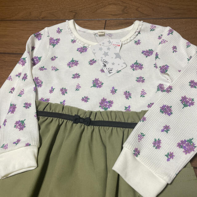 新品タグ付き　花柄ワッフル　切り替えワンピース　110㎝ キッズ/ベビー/マタニティのキッズ服女の子用(90cm~)(ワンピース)の商品写真