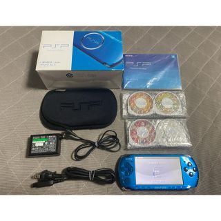 プレイステーションポータブル(PlayStation Portable)のPSP-3000 ブルー　比較的良品　ソフト4(携帯用ゲーム機本体)