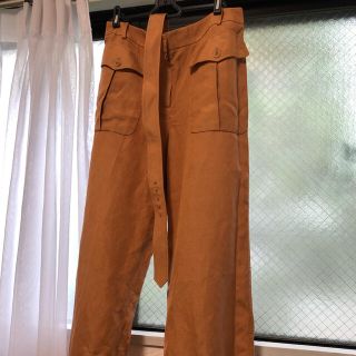 エルメス(Hermes)のエルメス　　オレンジ　　麻　　パンツ　　　ベルトつき(カジュアルパンツ)