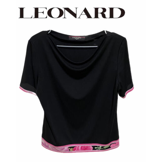 極美品 レオナール LEONARD 半袖 カットソー 花柄 ブラック 黒 L