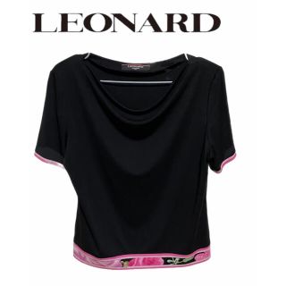 レオナール(LEONARD)の極美品 レオナール LEONARD 半袖 カットソー 花柄 ブラック 黒 L(カットソー(半袖/袖なし))