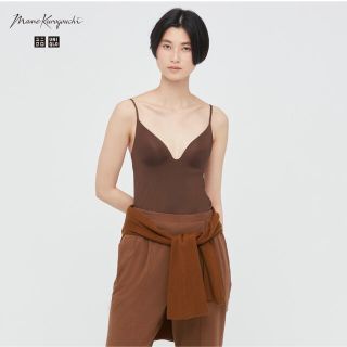 ユニクロ(UNIQLO)の新品　ユニクロ　エアリズムプランジブラキャミソール　ダークブラウン　茶　L(キャミソール)