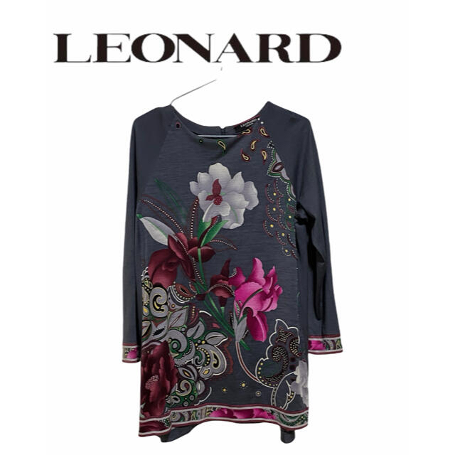 極美品 レオナール LEONARD シルク混 長袖カットソー 花柄 L