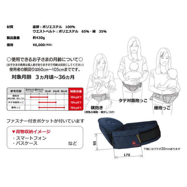 アカチャンホンポ(アカチャンホンポ)のテラスベビー DAG1 ヒップシート 抱っこ紐 ブラック キッズ/ベビー/マタニティの外出/移動用品(抱っこひも/おんぶひも)の商品写真