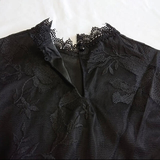 大人 可愛い 花柄 刺繍 シースルー フリル ネック ブラウス バルーン袖 XL レディースのトップス(シャツ/ブラウス(長袖/七分))の商品写真