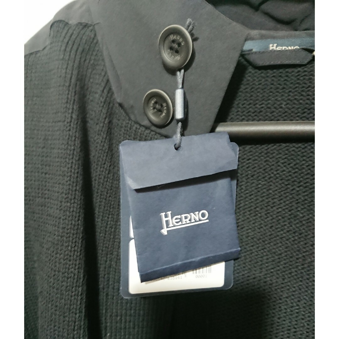 HERNO(ヘルノ)のHERNO ヘルノ ニット 切り替え パーカー ブラック メンズのジャケット/アウター(ブルゾン)の商品写真