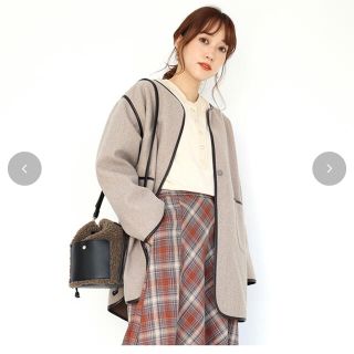 シマムラ(しまむら)の新品 しまむら てらさん パイピングコート中茶ノーカラーコート terawear(ノーカラージャケット)