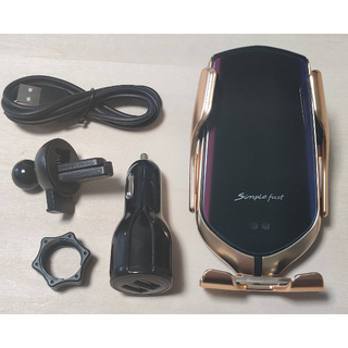 車載10W Qi ワイヤレス充電器 車載 ホルダー(ゴールド)(車内アクセサリ)