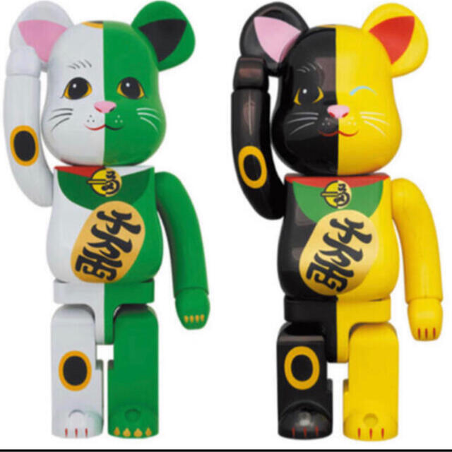 BE@RBRICK 招き猫 白×緑 1000％／黒×黄 1000％