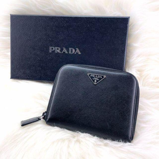 新しいエルメス PRADA - ✨極美品✨ PRADA ラウンドファスナー レザー ミニ財布 プレート 三角 財布
