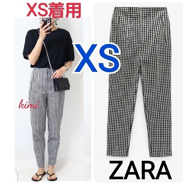 ZARA(ザラ)のZARA　(XS　ギンガムチェック)　ハイウエストパンツ　ハイライズパンツ　 レディースのパンツ(カジュアルパンツ)の商品写真