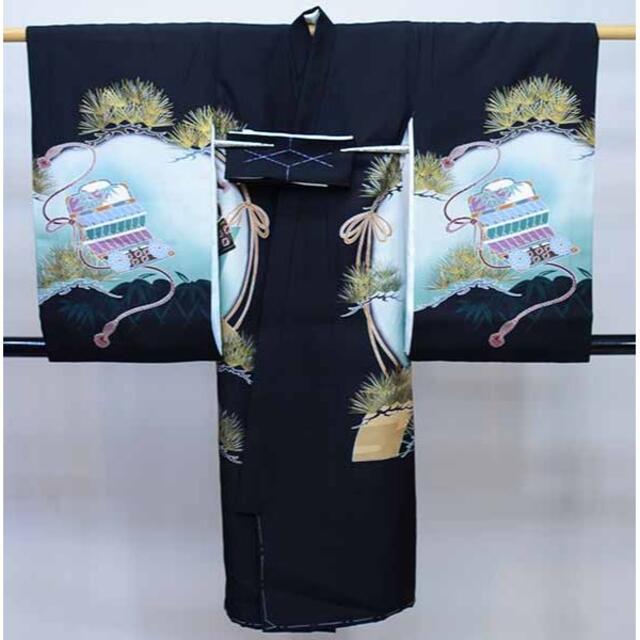 お宮参り 産着 のしめ 男児 正絹 羽二重 金刺繍 兜 黒地 NO35402-