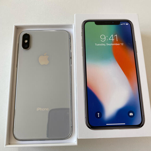 iPhone x 64GB シルバー 付属品未使用 箱付き - スマートフォン本体