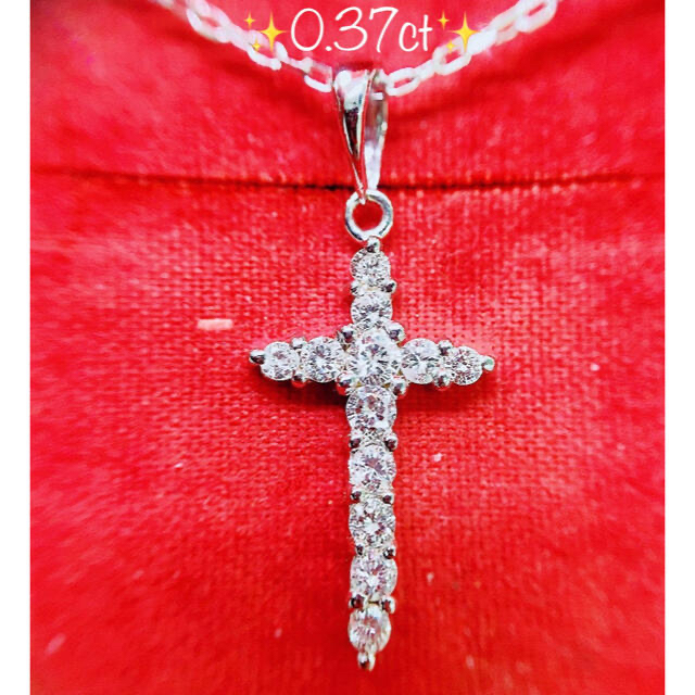 ★0.37ct★✨クロス ダイヤモンドK18WGペンダントネックレス