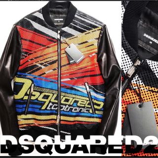 ディースクエアード(DSQUARED2)の新品32万DSQUARED2ディースクエアードラムレザーコンビジャケット48羊革(レザージャケット)