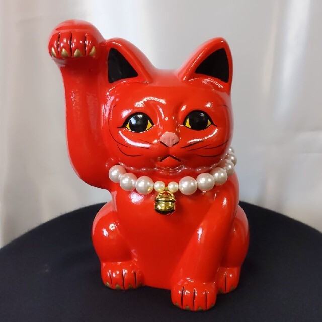 招き猫 赤色 オリジナル品 3色招き猫 パール大 置物