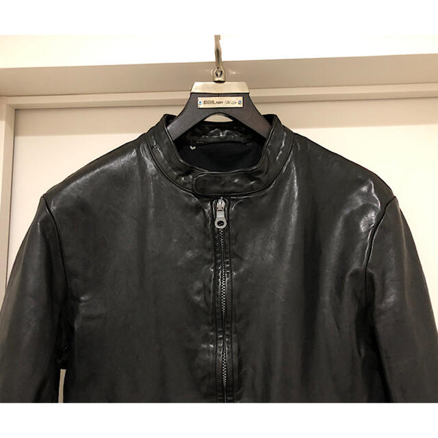 良品バックラッシュ定番イタリーショルダーレザー製品染めシングルライダース黒 2