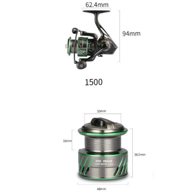 【送料無料】スピニングリール ねじ込み式 1500番 8+1 釣り 5.2:1