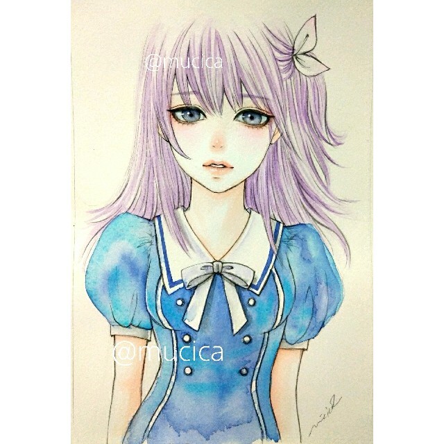 手描きイラスト　idol　オリジナル　水彩画　美少女　女の子　イラストむぅしかオリジナルイラスト