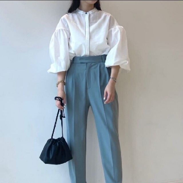新品タグ付 スタンドカラー袖ボリュームブラウス 白 S Mila Owen