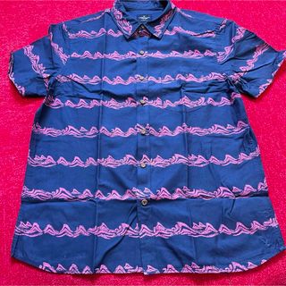 アメリカンイーグル(American Eagle)のbaiya アメリカンイーグル　シャツ　半袖　メンズ　紺色　L  美品　波(シャツ)