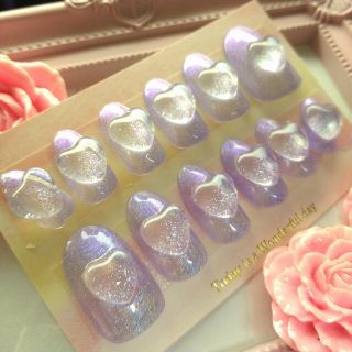 ［現品］ジェルネイルチップ12枚♡ぷっくり♡アイスパープル♡