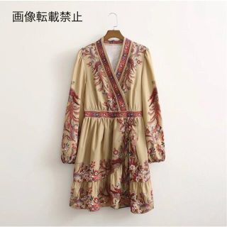 ザラ(ZARA)の🌰9月新作🌾6031◆vintage レトロ エスニック 柄 ワンピース(ミニワンピース)