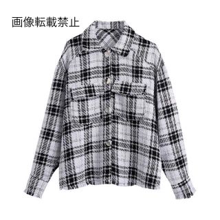 ザラ(ZARA)の🌰9月新作🌾6032◆チェック柄 ツイード シャツジャケット(ノーカラージャケット)