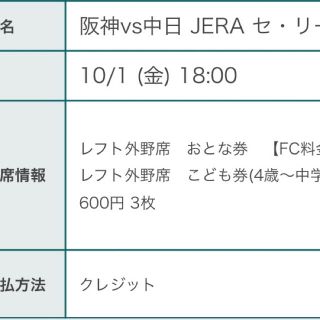 阪神vs中日 10/1レフトスタンド 5枚(野球)