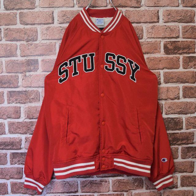 STUSSY - 《ステューシー×チャンピオン》刺繍ビッグロゴ 裏ボア レッド