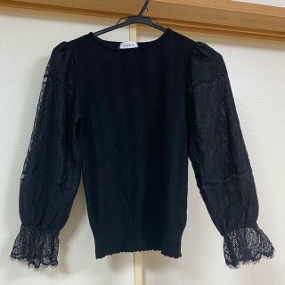 アナトリエ(anatelier)の【美品】アナトリエ　anatelier  袖レースリブニット  ブラック(ニット/セーター)