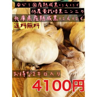 低農薬栽培黒ニンニク　兵庫県産黒ニンニク玉2キロ  安心！国産熟成黒にんにく(野菜)