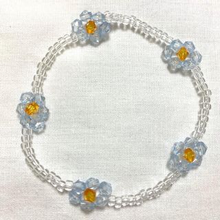 スーパーSALE‼️ハンドメイド　フラワービーズブレスレット💚おまけリング付き(ブレスレット/バングル)