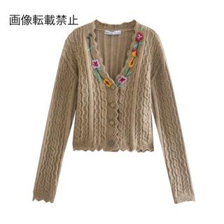 ザラ(ZARA)の🌰9月新作🌾6058◆フラワー 花 刺繍 ニット カーディガン(カーディガン)
