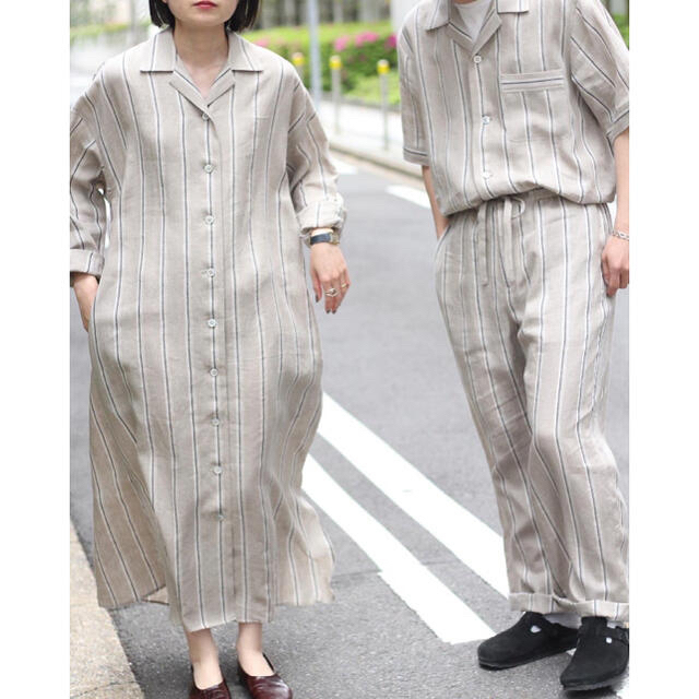 1LDK SELECT(ワンエルディーケーセレクト)のStriped Linen Comfort Pyjama One-piece レディースのワンピース(ロングワンピース/マキシワンピース)の商品写真