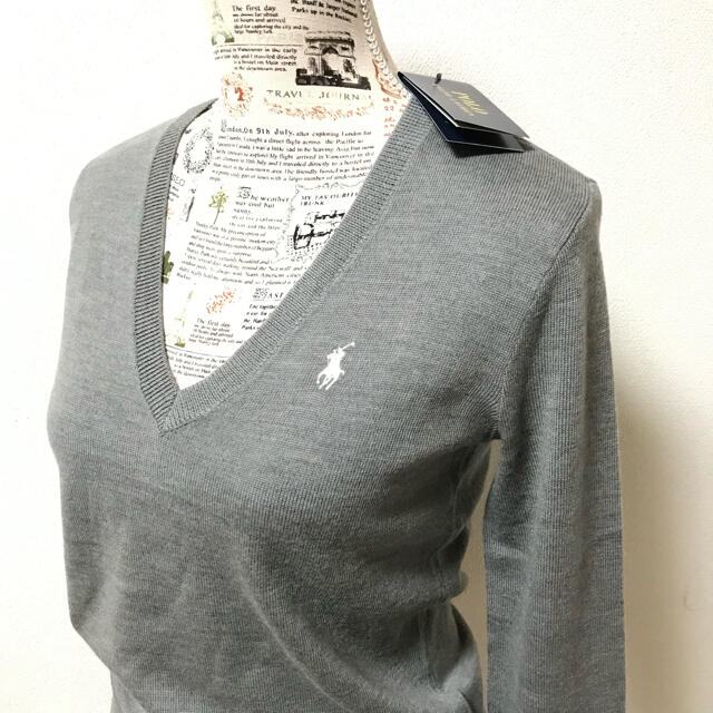 POLO RALPH LAUREN(ポロラルフローレン)のレディース XS 新品 WASHABLE メリノウール Vネックニット グレー レディースのトップス(ニット/セーター)の商品写真