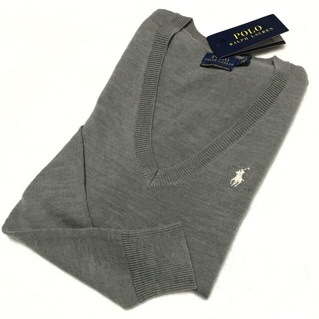 POLO RALPH LAUREN(ポロラルフローレン)のレディース XS 新品 WASHABLE メリノウール Vネックニット グレー レディースのトップス(ニット/セーター)の商品写真